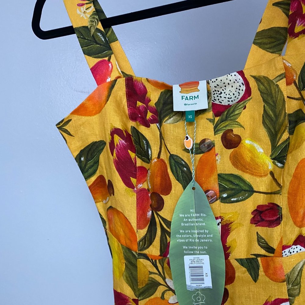 FARM Rio Size XS Yellow Sleeveless FRUIT LOVERS Linen Mini Dress - Picture 5 of 5